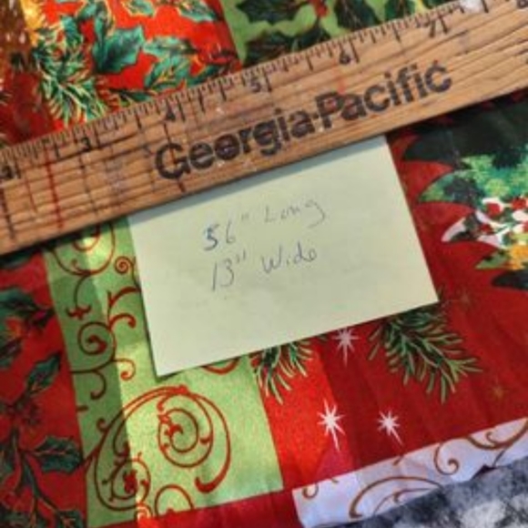 Christmas Scarf Oblong 13x56 Red Green Fun Poinsettia Trees Kim Rodgers - Picture 3 of 6